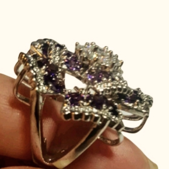 Purple & White Simulated Diamond Cocktail Ring - Picture 5 of 7